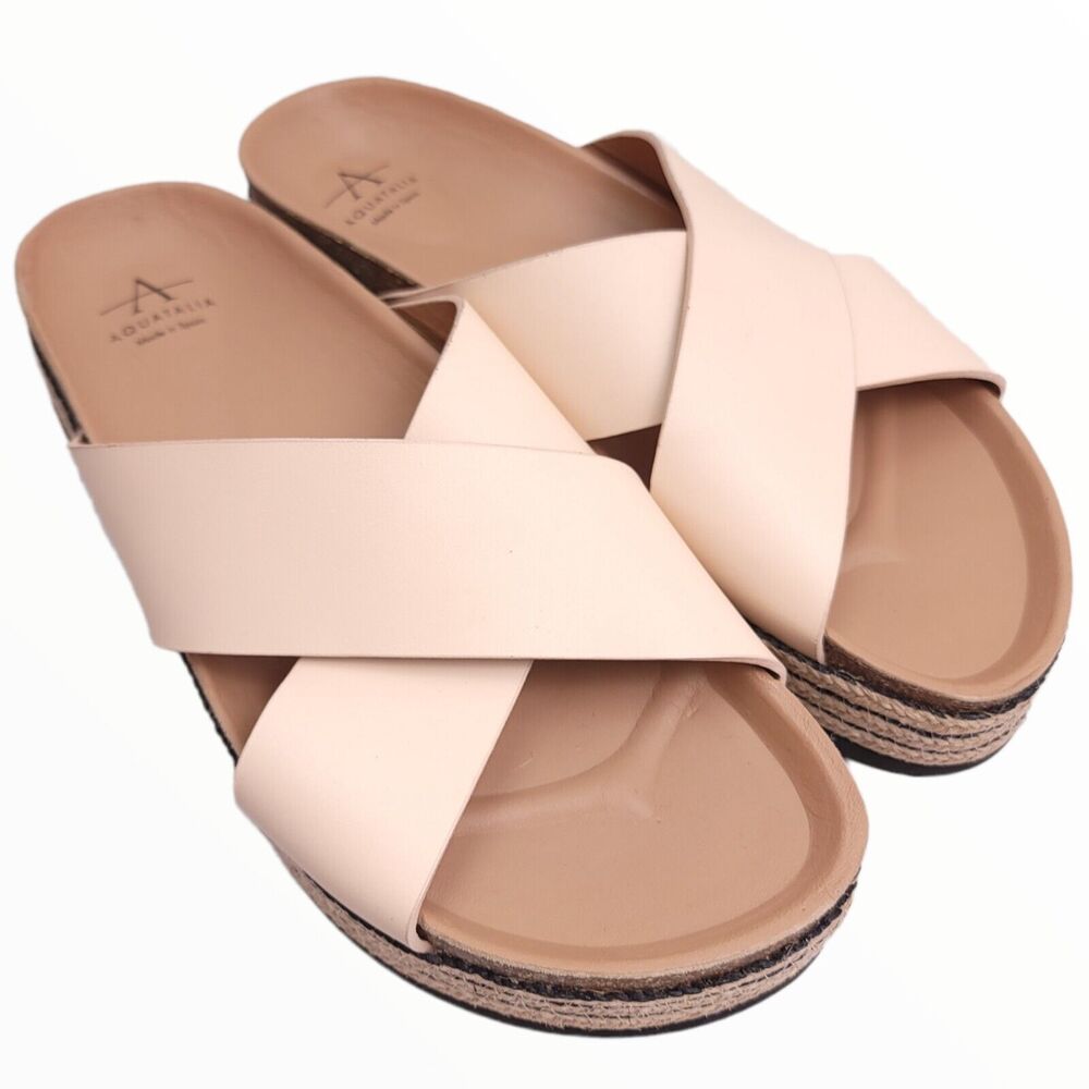 Aquatalia Womens Ariana Leather Crossover Platform Sandals Shoes Cream Size 9